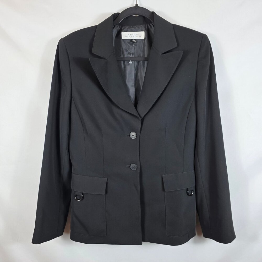 Tahari Arthur Levine Black Blazer Women's Size Medium Two Button Pockets